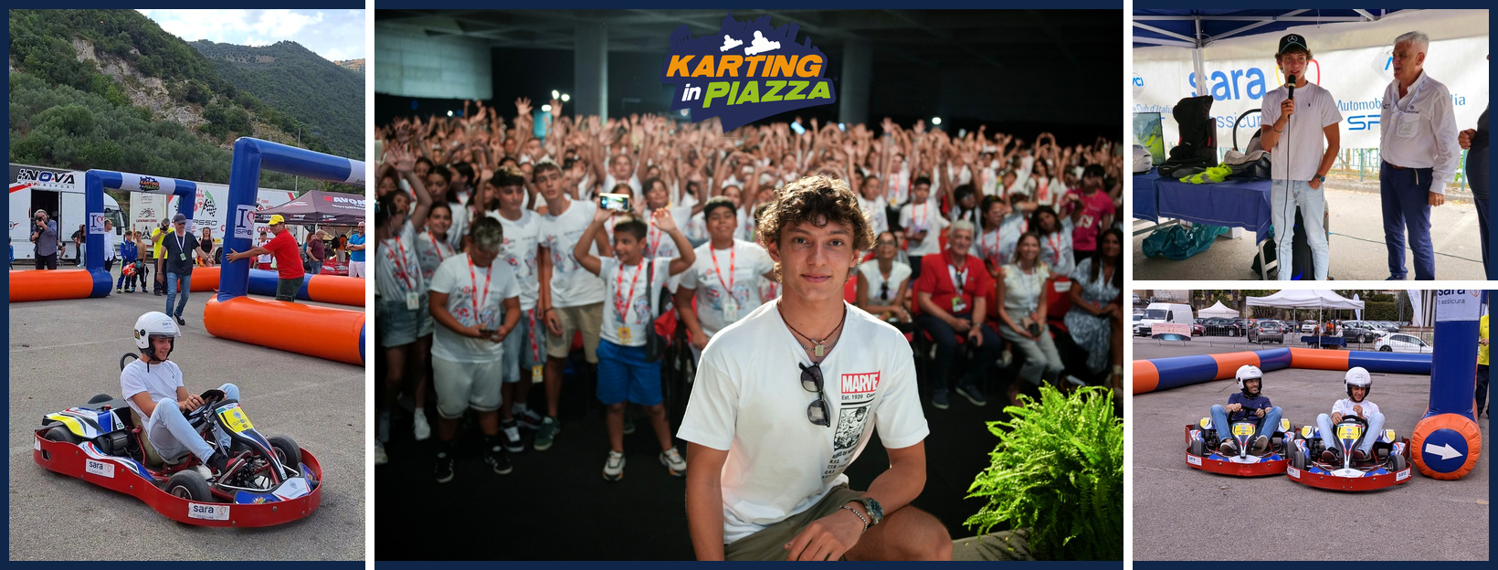Collage di incontri e attività di Karting in Piazza